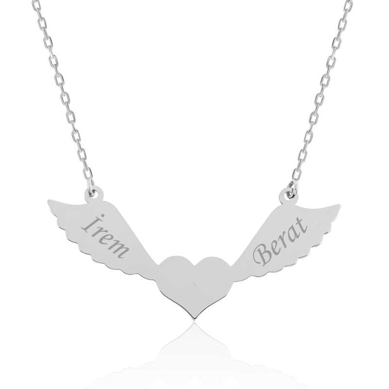 Collier en argent pour femme avec nom de cœur ailé