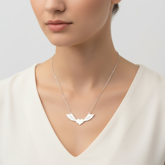 Winged Heart Name Women's Silver Necklace