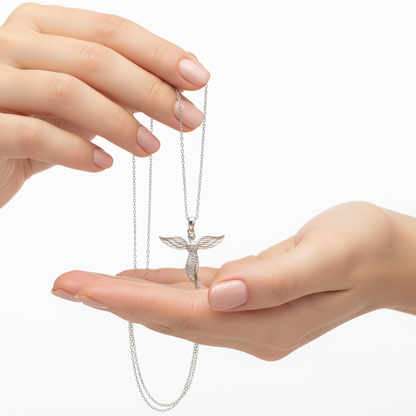Geflügelter Engel Damen Silber Halskette