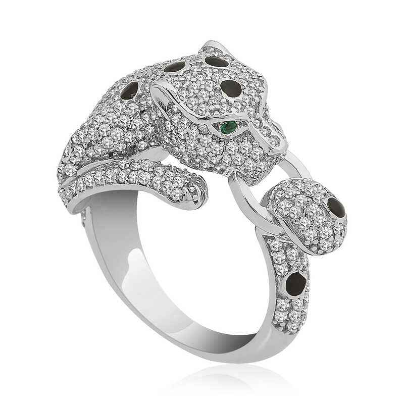 Tiger Figurine Women's Silver Ring