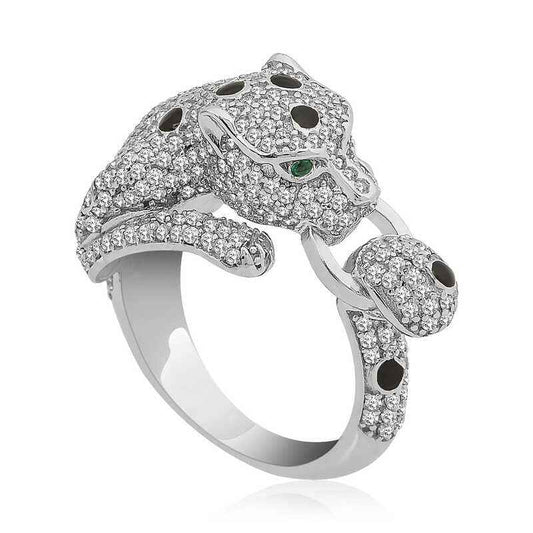 Tiger Figurine Women's Silver Ring