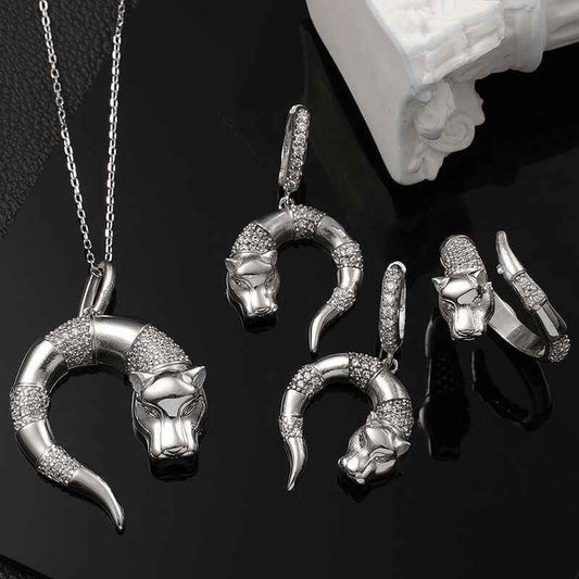 Tiger Figure Women's Silver Set