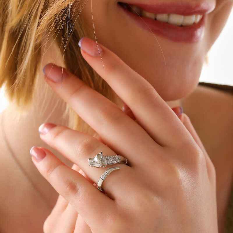 Adjustable Tiger Figure Women's Silver Ring