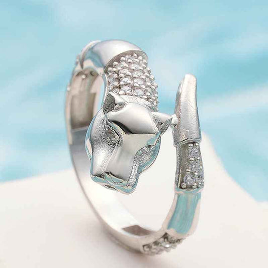 Adjustable Tiger Figure Women's Silver Ring