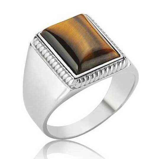 Tiger's Eye Stone Men's Silver Ring