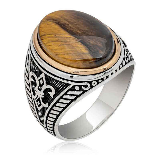 Tiger's Eye Stone Oval Men's Silver Ring