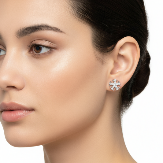Snowflake Stud Silver Earrings