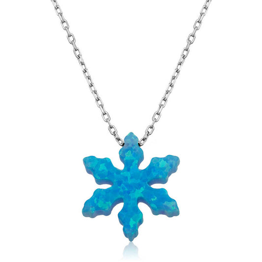 Collier en argent pour femme avec flocon de neige en pierre d'opale bleue