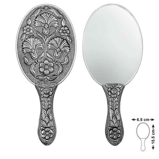 Carnation Motif Silver Hand Mirror