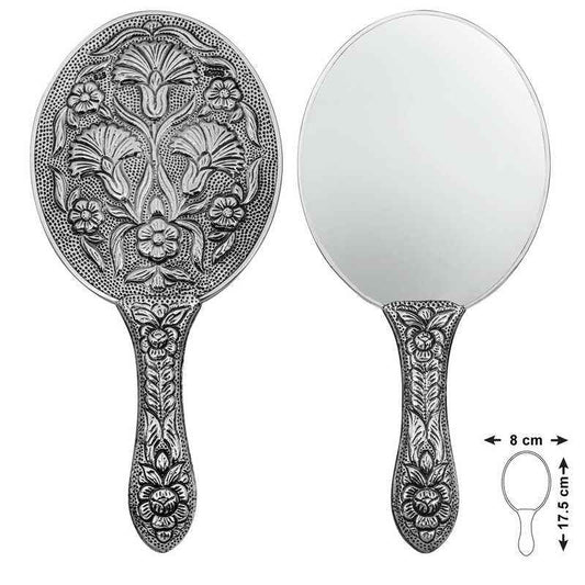 Carnation Motif Silver Hand Mirror