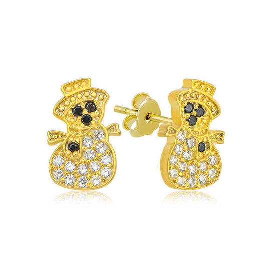 Gold Plated Snowman Women's Silver Earrings