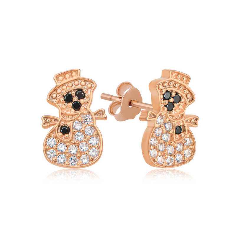 Rose Plated Snowman Women's Silver Earrings