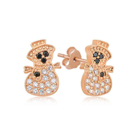 Rose Plated Snowman Women's Silver Earrings