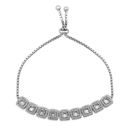 Square Baguette Stone Adjustable Silver Bracelet