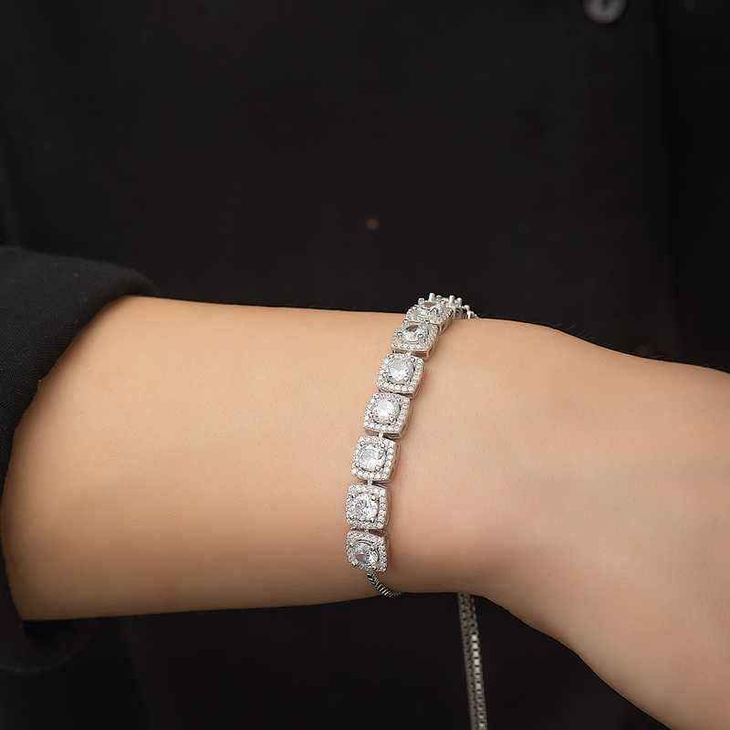 Square Baguette Stone Adjustable Silver Bracelet