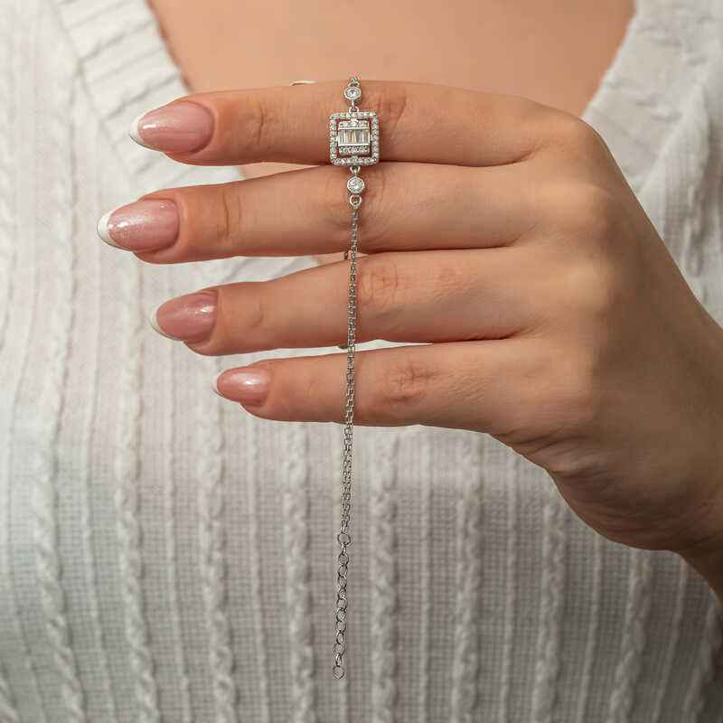 Square Baguette Stone Women's Silver Bracelet