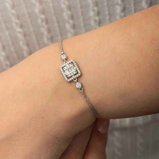 Square Baguette Stone Women's Silver Bracelet