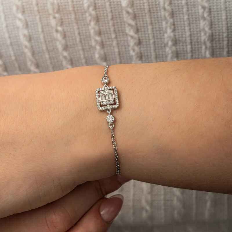 Square Baguette Stone Women's Silver Bracelet