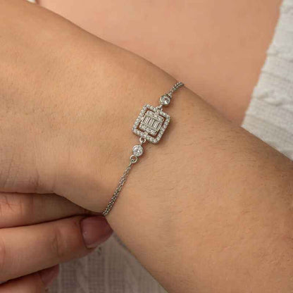 Square Baguette Stone Women's Silver Bracelet