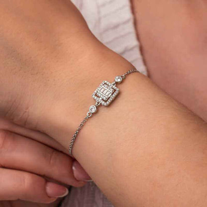Square Baguette Stone Women's Silver Bracelet