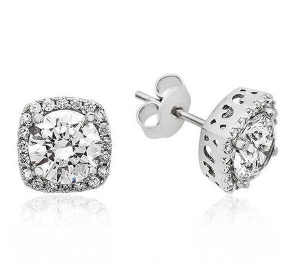 Square Setting Diamond Model Silver Earrings
