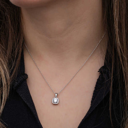 Square Mount Single Stone Women's Silver Necklace