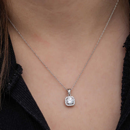 Square Mount Single Stone Women's Silver Necklace