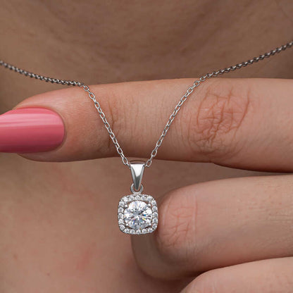 Square Mount Single Stone Women's Silver Necklace