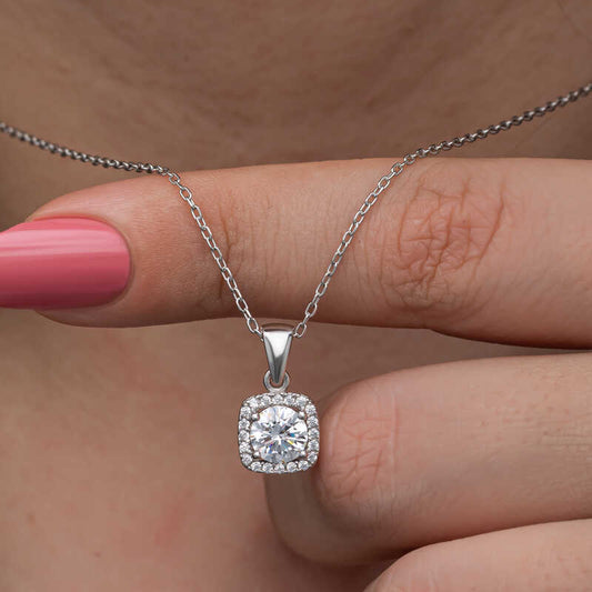Square Mount Single Stone Women's Silver Necklace