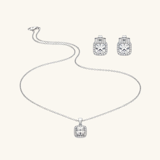 Square Single Stone Women's Silver Set