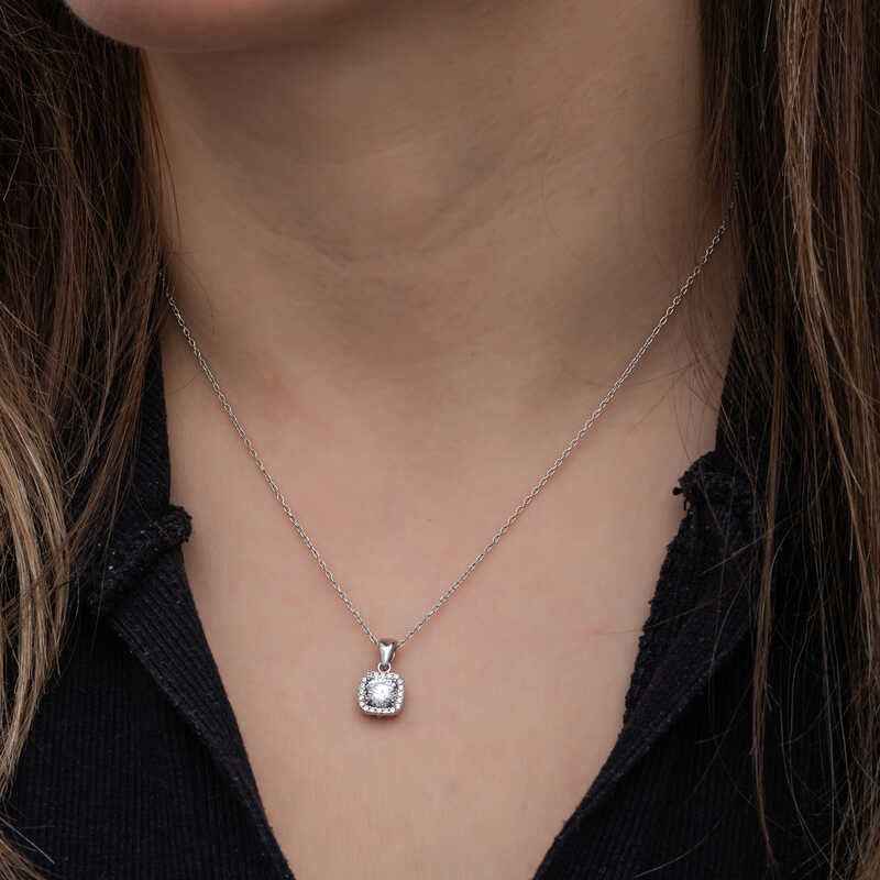 Square Single Stone Women's Silver Set