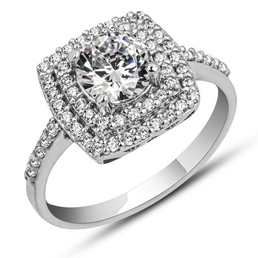 Square Mount Single Stone Women's Silver Ring