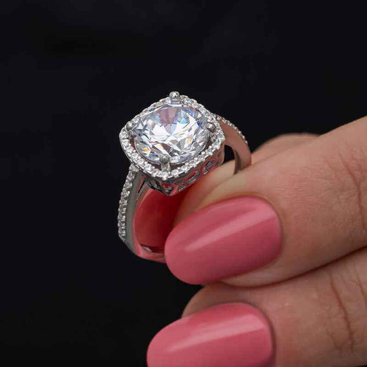 Square Setting Single Stone Women's Silver Ring