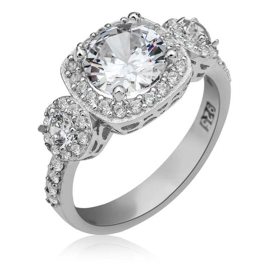 Square Setting Single Stone Women's Silver Ring