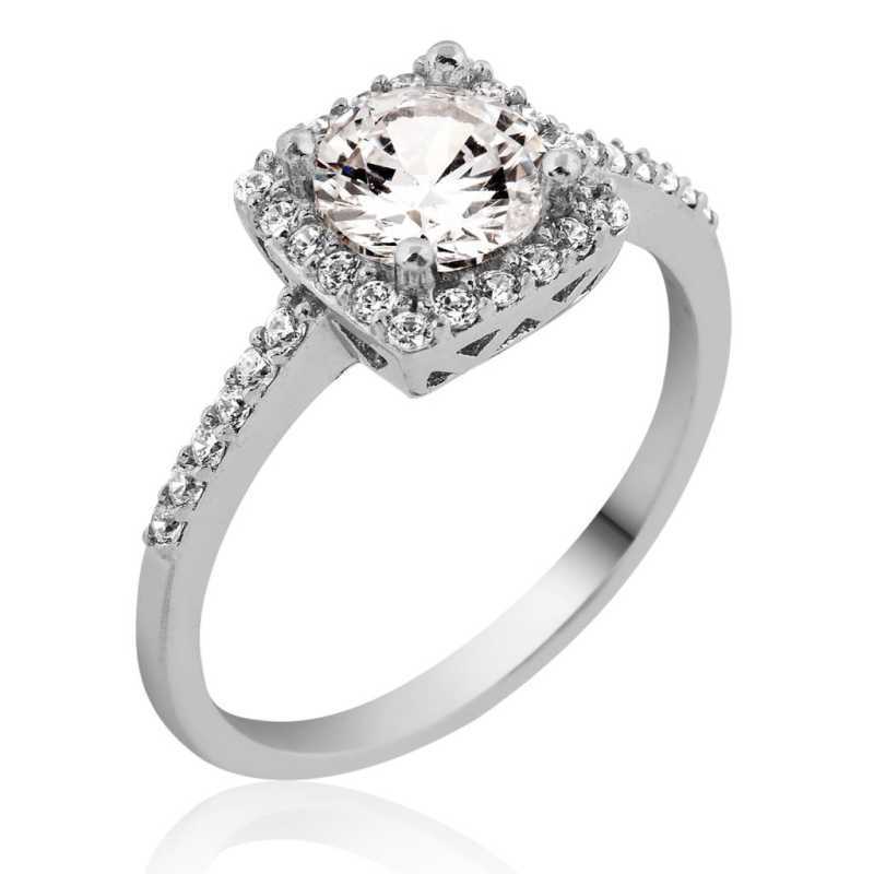 Square Single Stone Women's Silver Ring