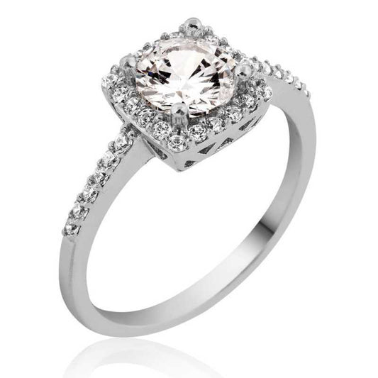 Square Single Stone Women's Silver Ring