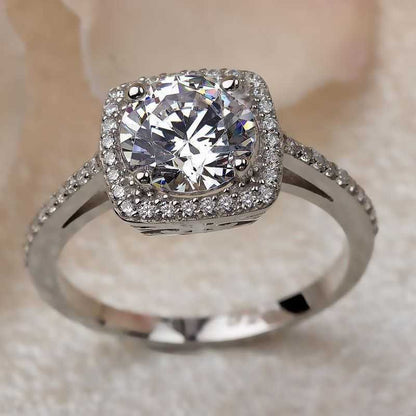 Square Single Stone Women's Silver Ring