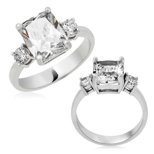 Bague en argent pour femme à trois pierres serties carrées
