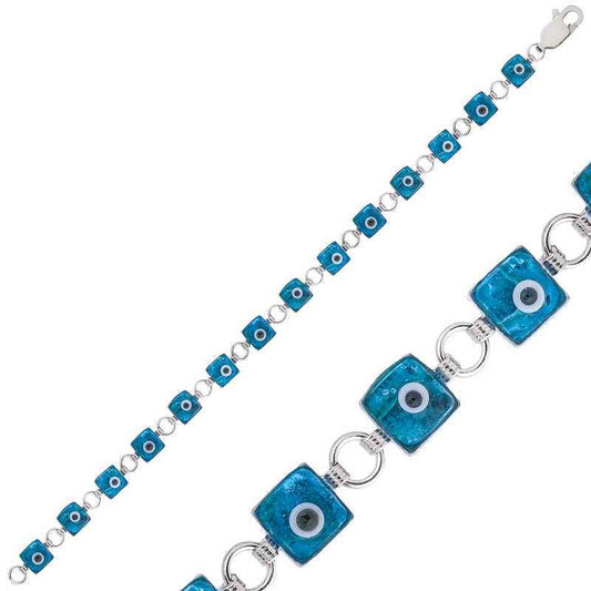 Square Evil Eye Women's Silver Bracelet