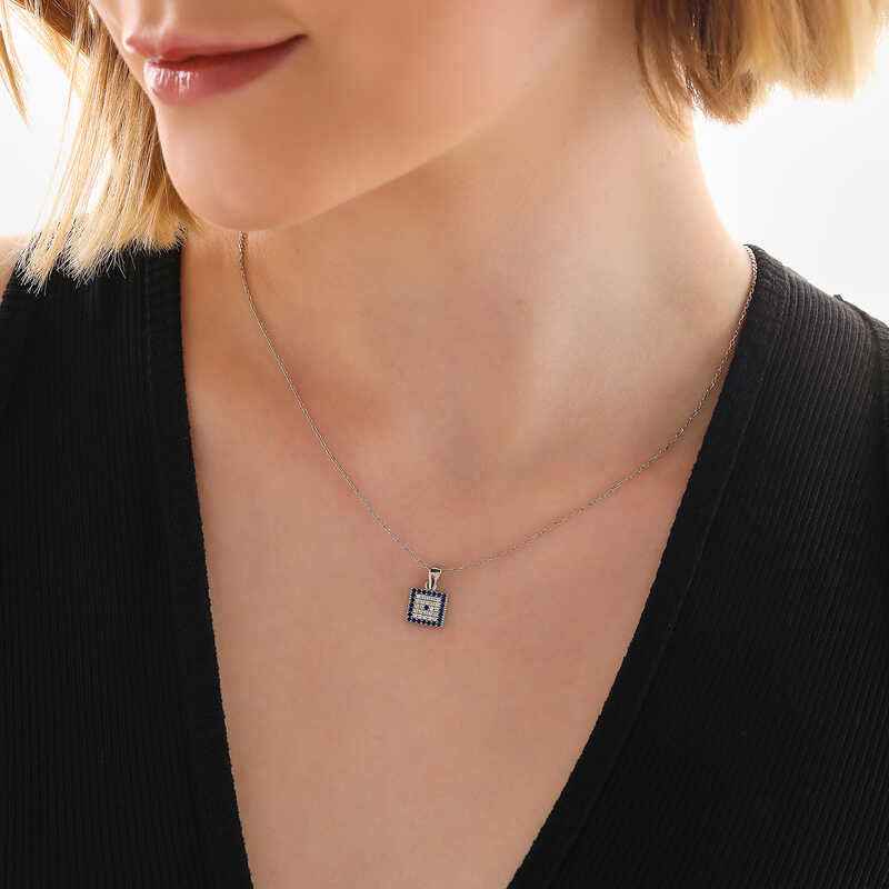 Square Evil Eye Women's Silver Necklace