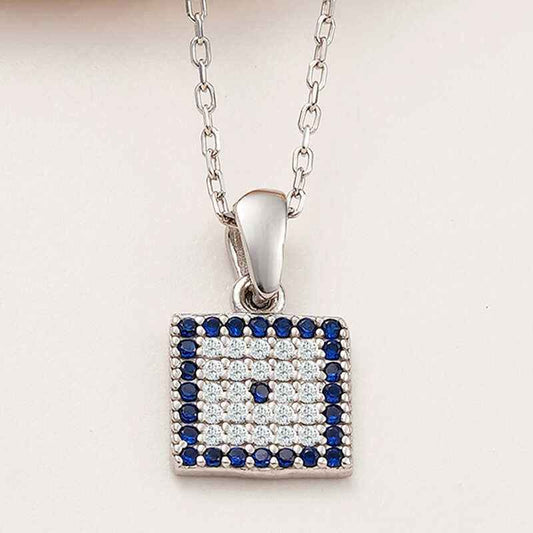 Square Evil Eye Women's Silver Necklace
