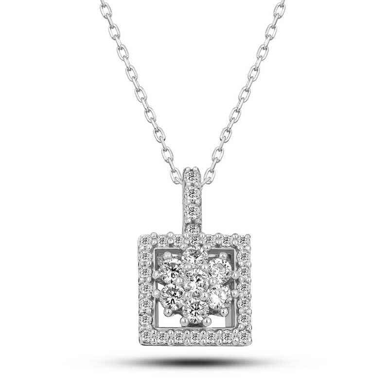 Square Zircon Stone Women's Silver Necklace