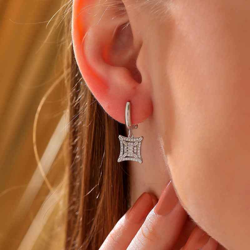 Square Zircon Stone Women's Silver Earrings