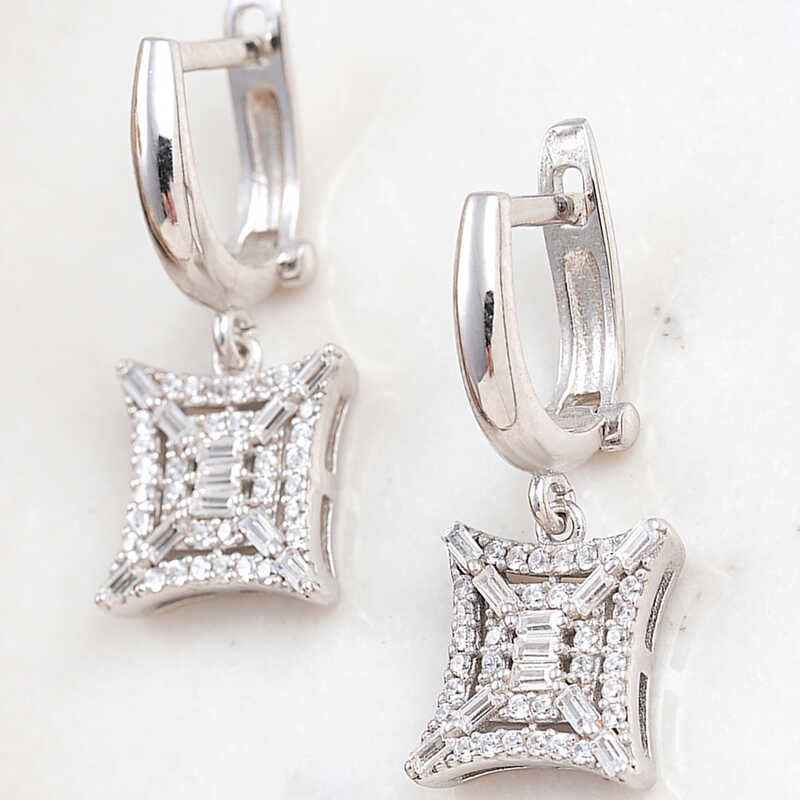 Square Zircon Stone Women's Silver Earrings