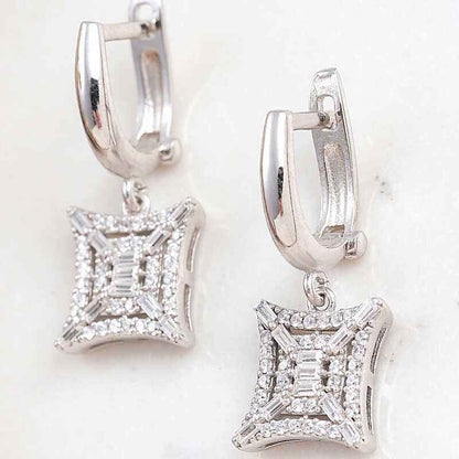 Square Zircon Stone Women's Silver Earrings