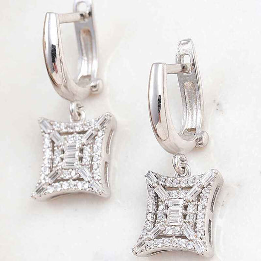 Square Zircon Stone Women's Silver Earrings