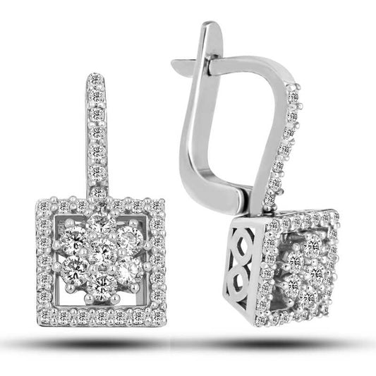 Boucles d'oreilles en argent pour femme avec pierre de zircon carrée