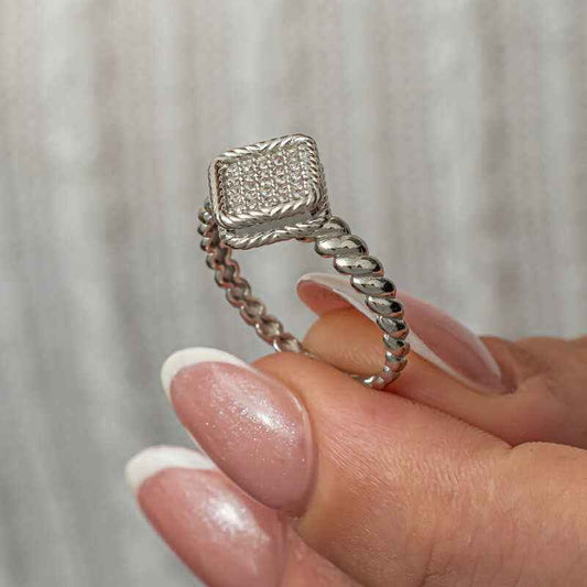 Square Zircon Stone Women's Silver Ring