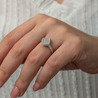 Square Zircon Stone Women's Silver Ring