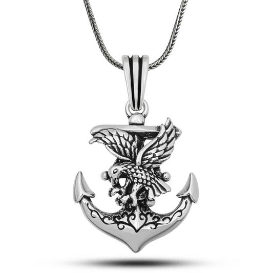 Eagle Figure Anchor Silver Necklace